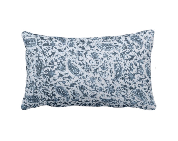 Worn Paisley Throw Pillow/Cover, Surf Blue 12 x 20" Lumbar Pillows/Covers, Dark Ocean/Navy Vintage/Boho/Natural/Subtle Tribal Print/Pattern