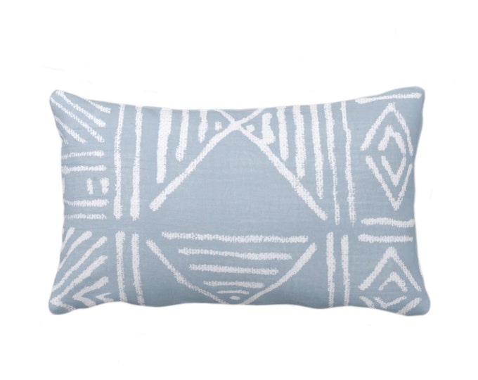 Mud Cloth Printed Throw Pillow/Cover, Chambray 12 x 20" Lumbar Pillows/Covers Light Blue Mudcloth/Boho/Tribal/Geometric/Geo/African Print