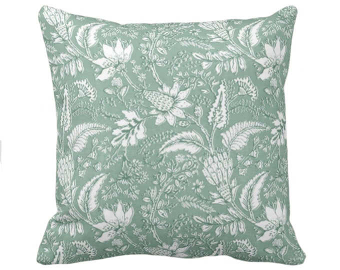Gypsy Floral Throw Pillow or Cover, 16, 18, 20, 22, 26" Sq Pillows/Covers, Silver Pine/White Print Toile/Nature Flowers/Fruit Dusty Green