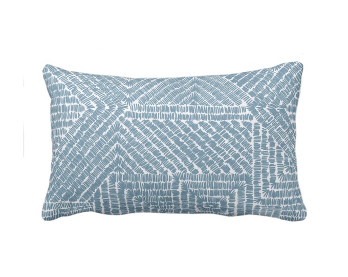 OUTDOOR Tribal Geo Throw Pillow or Cover, Heron Blue 14 x 20" Lumbar Pillows/Covers, Dusty Green Geometric/Batik/Geo/Diamond Pattern/Print