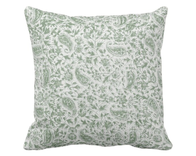 Worn Floral Throw Pillow/Cover, Dusty Celadon 16, 18, 20, 22, 26" Sq Pillows/Covers, Green Vintage/Natural/Subtle/Boho/Tribal Print/Pattern