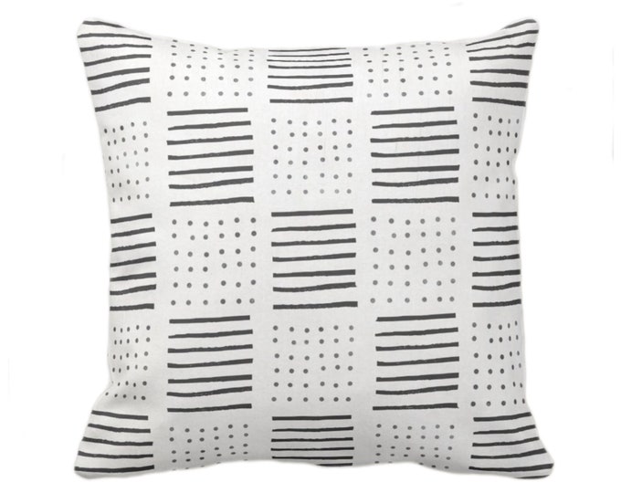 OUTDOOR Mud Cloth Printed Throw Pillow or Cover, Lines/Dots Off-White/Black 16, 18, 20, 26" Sq Pillows/Covers, Mudcloth/Geo/Boho/Tribal