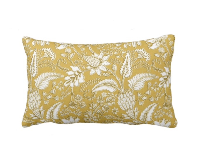 OUTDOOR Gypsy Floral Throw Pillow or Cover, 14 x 20" Lumbar Pillows/Covers, Maize/White, Print/Pattern Toile/Nature Flowers Yellow Vintage