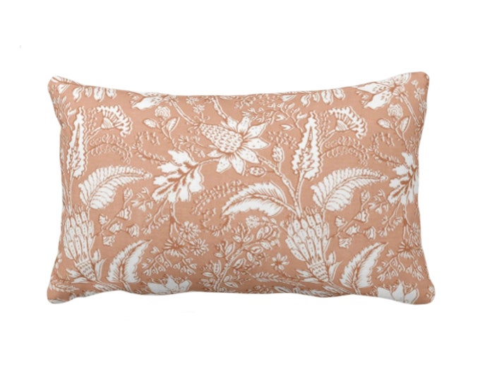 OUTDOOR Gypsy Floral Throw Pillow or Cover, 14 x 20" Lumbar Pillows/Covers, Apricot/White, Print/Pattern Toile/Nature Light Orange/Pink