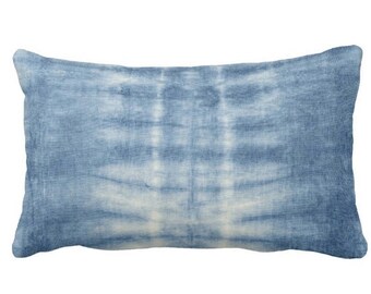 OUTDOOR Indigo Mud Cloth Printed Throw Pillow or Cover, Indigo Blue Faded Lines 14 x 20" Lumbar Pillows/Covers, Mudcloth/Boho/Tribal