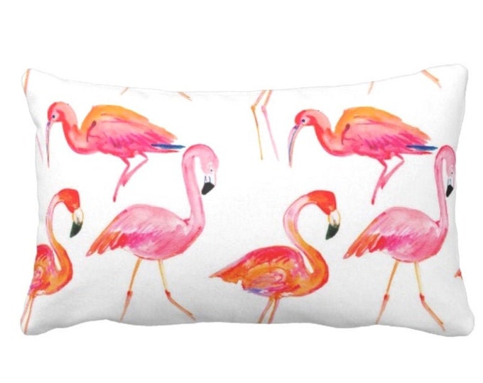 Colorful Flamingos Print Pillow or Cover, Orange/Pink 14 x 20" Lumbar Pillows or Covers, Coral Tropical Watercolor Bright/Modern