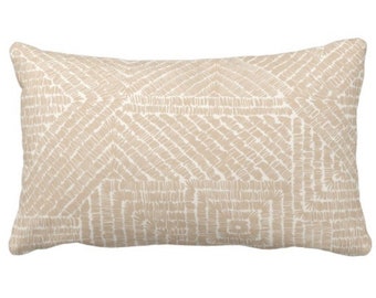 OUTDOOR Tribal Geo Throw Pillow or Cover, Sand 14 x 20" Lumbar Pillows/Covers, Light Beige/Flax/Cream Scratch Geometric/Batik/Geo Print