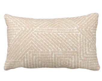 Tribal Geo Throw Pillow or Cover, Sand 12 x 20" Lumbar Pillows or Covers, Light Beige/Flax/Cream Scratch Geometric/Batik/Geo/Tribal Print