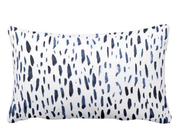Hand-Painted Dashes Throw Pillow or Cover, Navy/White 12 x 20" Lumbar Pillows or Covers, Blue Dot/Dash/Abstract/Splatter Print
