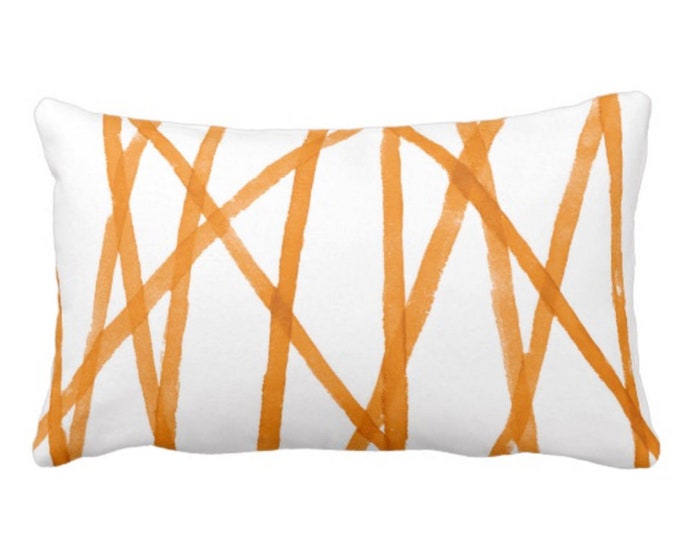 OUTDOOR Hand-Painted Lines Throw Pillow or Cover, Mango/White 14 x 20" Lumbar Pillows or Covers, Channels/Stripes Rust Orange Print