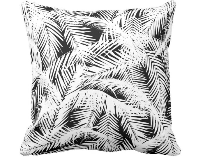 OUTDOOR Palm Leaves Throw Pillow or Cover, Black & White Print 14, 16, 18, 20 or 26" Sq Pillows or Covers, Tropical/Botanic Pattern
