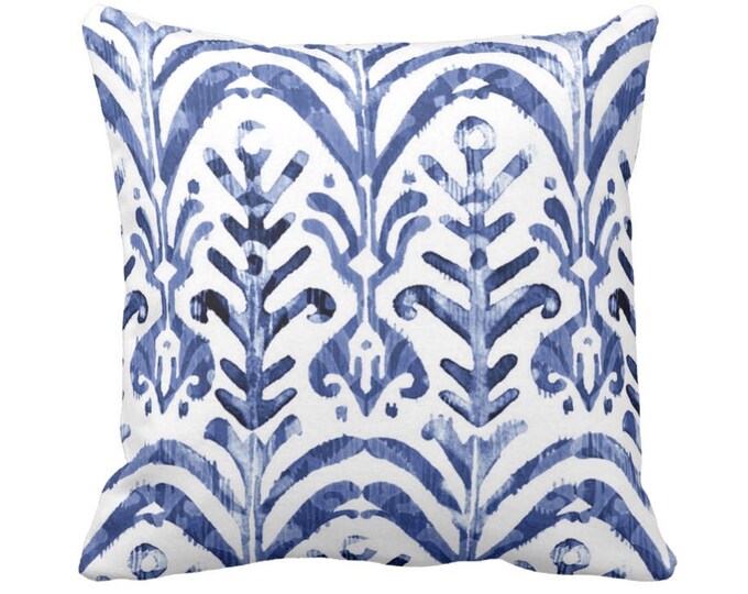 OUTDOOR Watercolor Print Throw Pillow or Cover, Indigo/White 14, 16, 18, 20 or 26" Sq Pillows/Covers, Blue/Navy Ikat/Boho/Pattern/Design