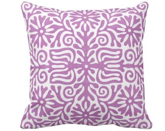 Folk Floral Throw Pillow or Cover, Purple/White 16, 18, 20, 22 or 26" Sq Pillows or Covers, Bright Mexican/Boho/Bohemian/Tribal/Art