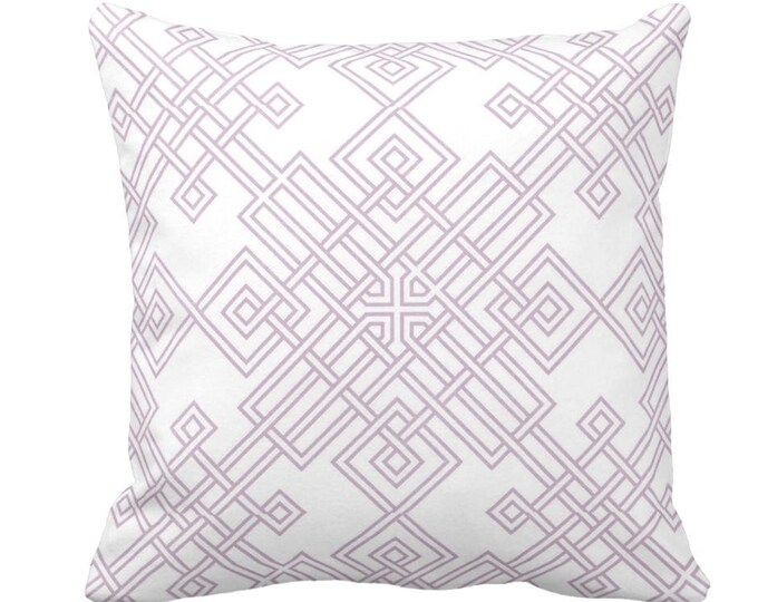 Interlocking Geo Throw Pillow or Cover, Dusty Mauve/White 16, 18, 20, 22 or 26" Sq Pillows or Covers, Purple/Pink Trellis Print