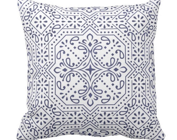Tile Print Throw Pillow or Cover, Navy/White 16, 18, 20, 22 or 26" Sq Pillows or Covers, Blue Trellis/Geometric/Batik/Geo Pattern