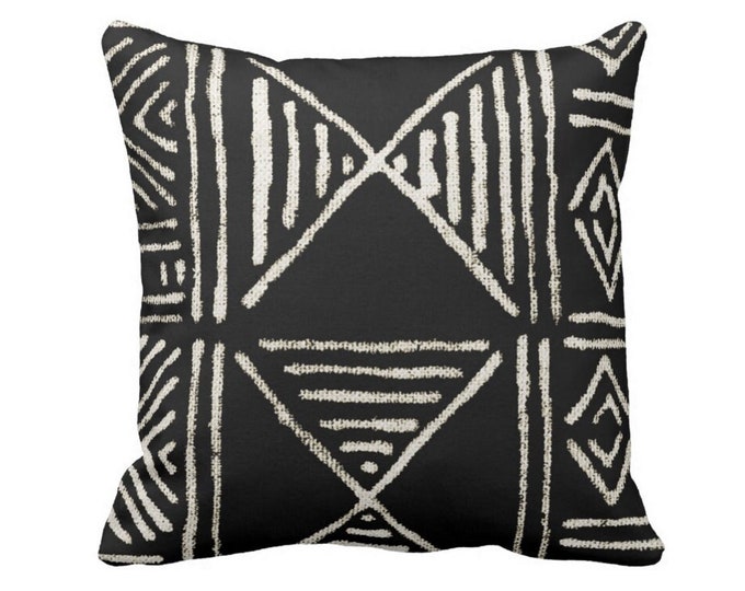 READY 2 SHIP - OUTDOOR Mud Cloth Print Throw Pillow Cover, Black & Off-White 20" Sq Pillow Covers, Mudcloth/Boho/Geometric/African