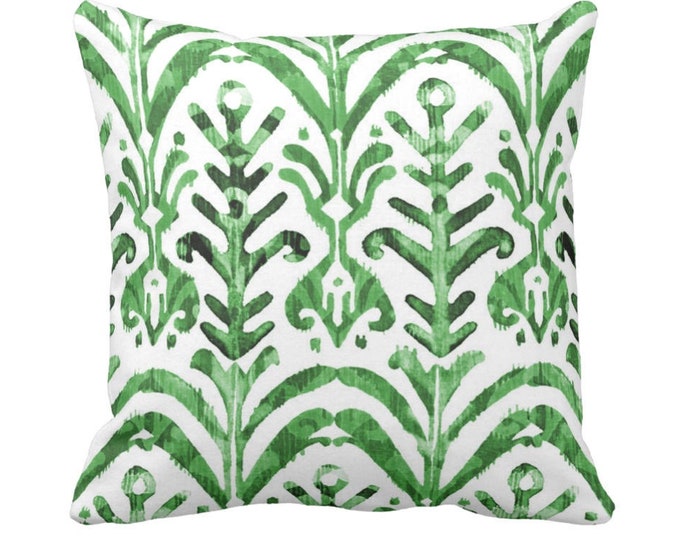 Watercolor Print Throw Pillow or Cover, Emerald & White 16, 18, 20, 22 or 26" Square Pillows/Covers, Bright/Deep Green Ikat/Modern Pattern