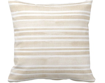 Watercolor Stripe Throw Pillow or Cover, Sand/White 16, 18, 20, 22 or 26" Sq Pillows or Covers, Beige Stripes/Lines/Hand Painted Print