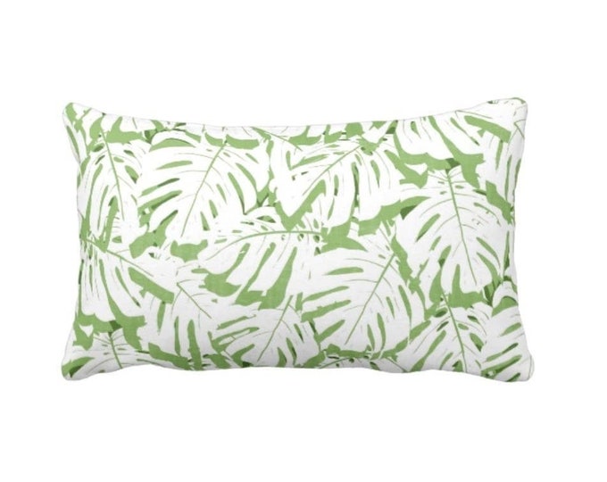 OUTDOOR Palm Print Throw Pillow or Cover, Cactus Green/White 14 x 20" Lumbar Pillows/Covers, Olive/Lime Tropical Leaf/Leaves Pattern