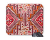 Kilim Print Mouse Pad Mousepad, Nature Animal in Coral, Red and Orange, Southwest