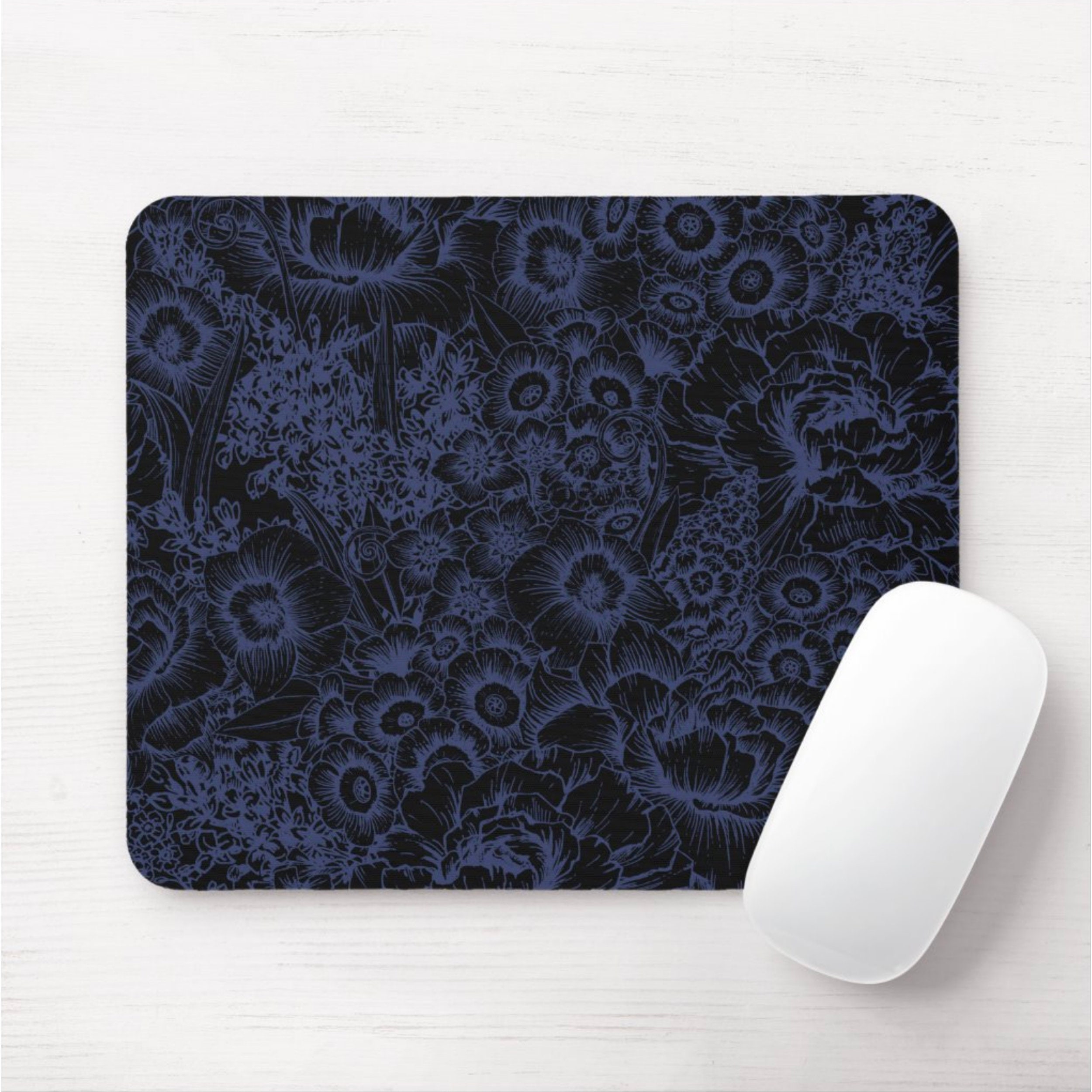 Retro Floral Mouse Pad Dark Blue/Black Flower Print Mousepad Etsy