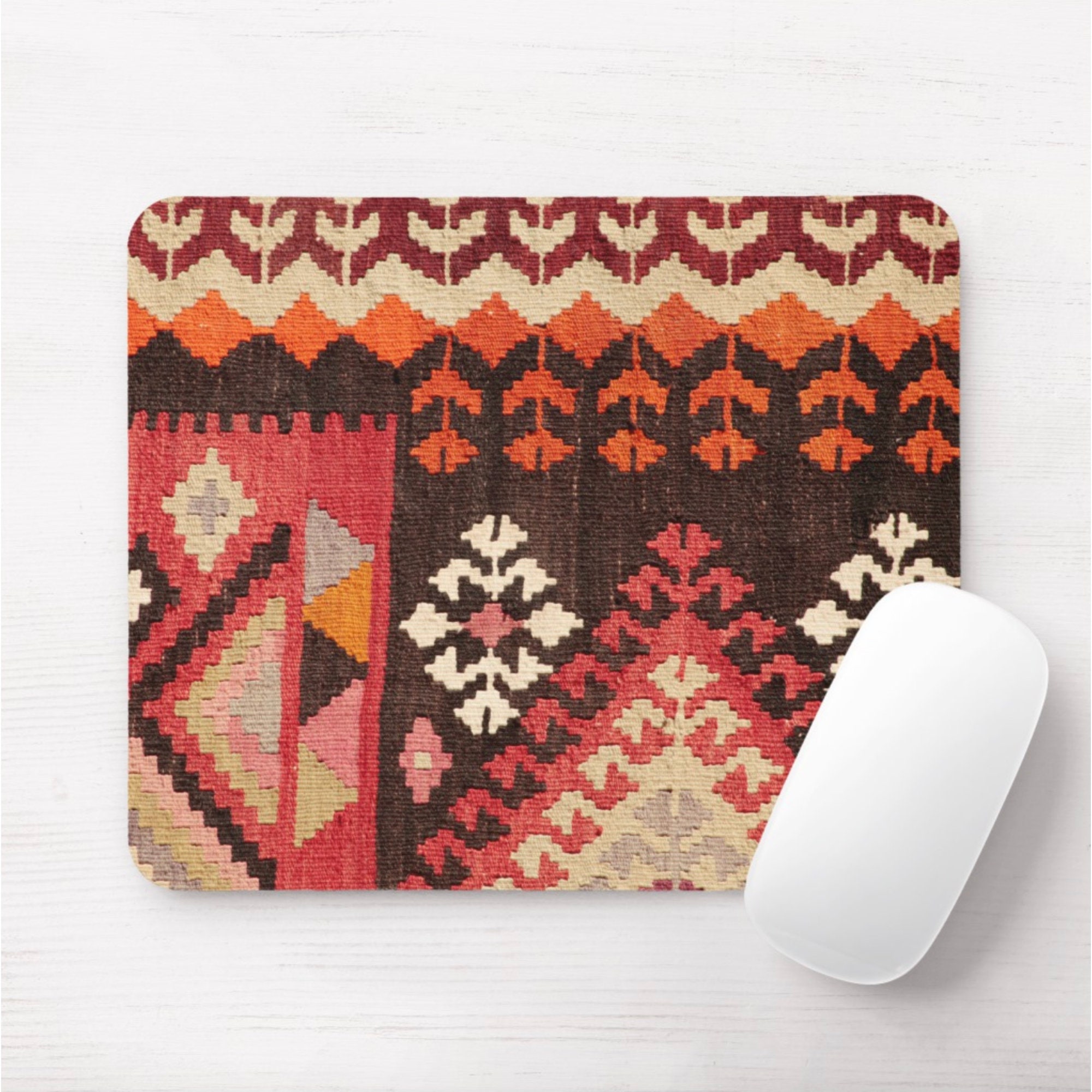 Turkish Rug Mouse Pad, Carpet Print Earth Colors Mousepad, Rectangle or