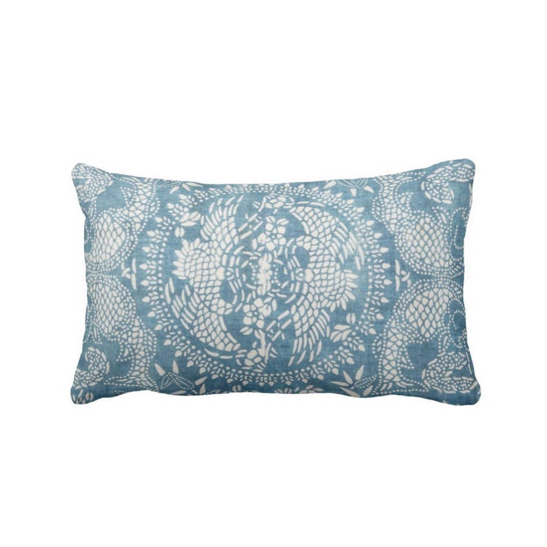 Blue Vintage Chinese Miao Tribal Print OUTDOOR Dragon Batik PRINTED Throw Pillow or Cover Indigo 14 x 20 Lumbar Pillows or Covers