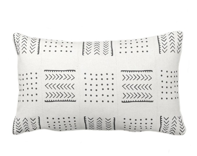 Mud Cloth Printed Throw Pillow or Cover, Arrows & Dots Off-White/Black Arrows Print 12 x 20" Lumbar Pillows/Covers Mudcloth/Tribal/Geometric