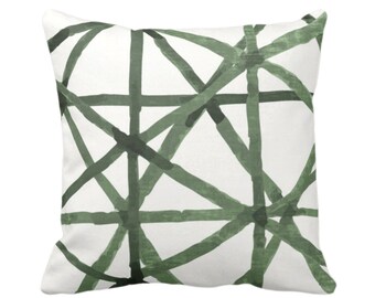 OUTDOOR Watercolor Geo Throw Pillow or Cover, White/Kale 14, 16, 18, 20, 26" Sq Pillows/Covers, Green Painted Lines/Modern/Geometric Print