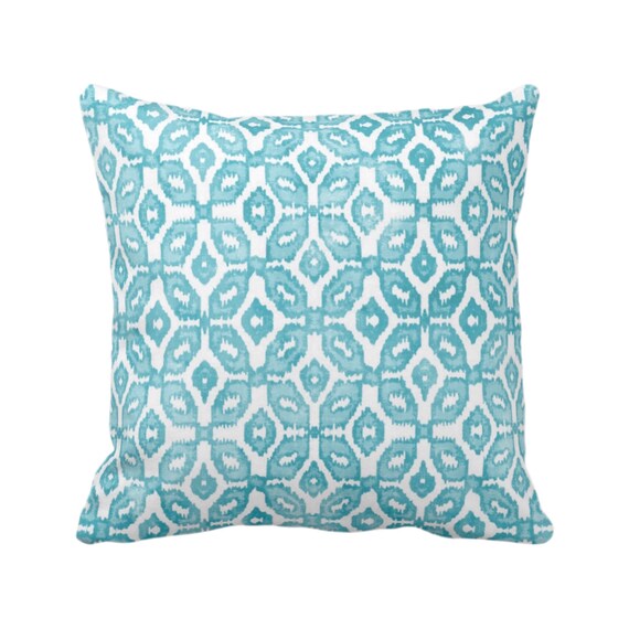 Teal Ikat Print Throw Pillow or Cover Square and Lumbar Pillows covers White aqua Geometric diamonds dots diamond trellis geo lines Etsy Canada