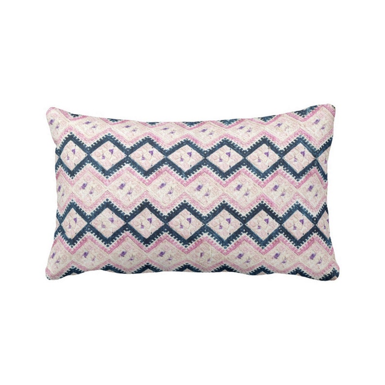 OUTDOOR Chinese Wedding Blanket PRINTED Throw Pillow or Cover Vintage Embroidery Print Navy /& Light Pink 14 x 20 Lumbar Pillows or Covers