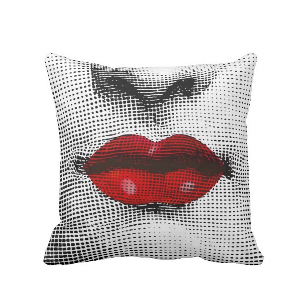 SALE 16 Fornasetti RED Lips Throw Pillow/Cover, Black/White Print Sq