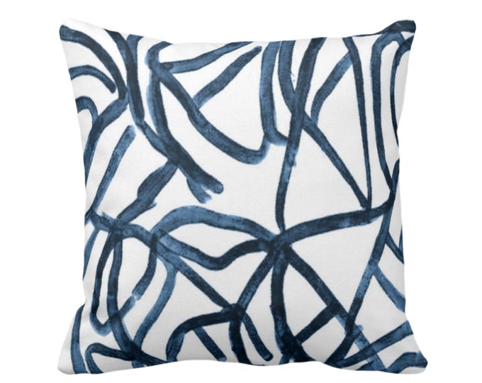 OUTDOOR Abstract Throw Pillow or Cover, White/Slate Blue 14, 16, 18, 20 or 26" Sq Pillows/Covers, Navy Painted Modern/Lines/Geometric Print