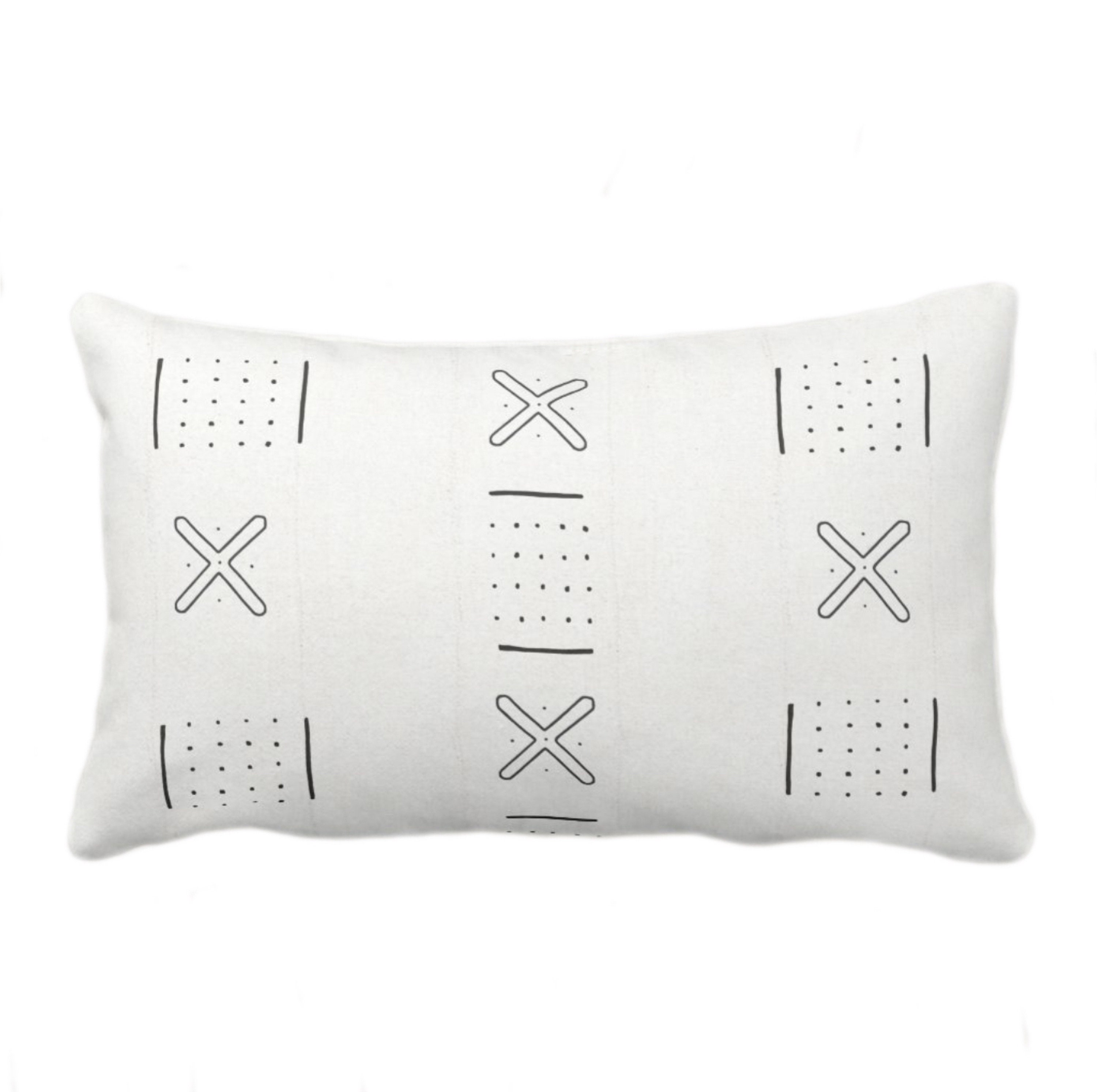 White Mud Cloth Long Lumbar Pillow | Oversized White Lumbar Pillows