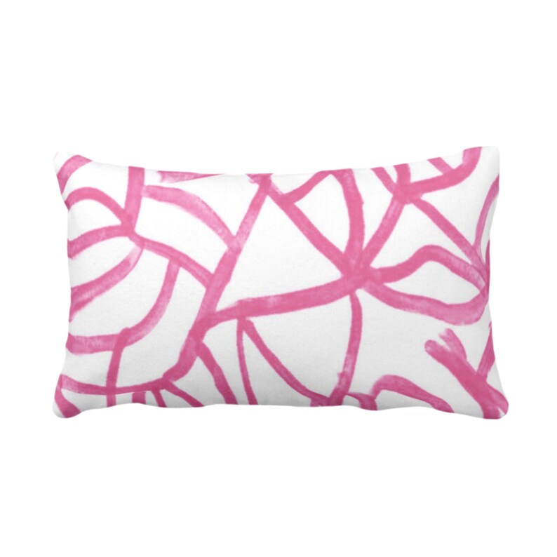 OUTDOOR Abstract Throw Pillow or Cover WhiteMagenta 14 x 20 Lumbar PillowsCovers Print Bright Pink Painted Abstract GeometricGeoLines
