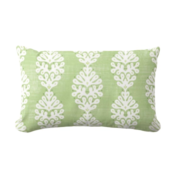 Ada Throw Pillow Spring Green White Square Lumbar Pillows or Covers Floral Block Print Blockprint Coastal Medallion Pattern Design