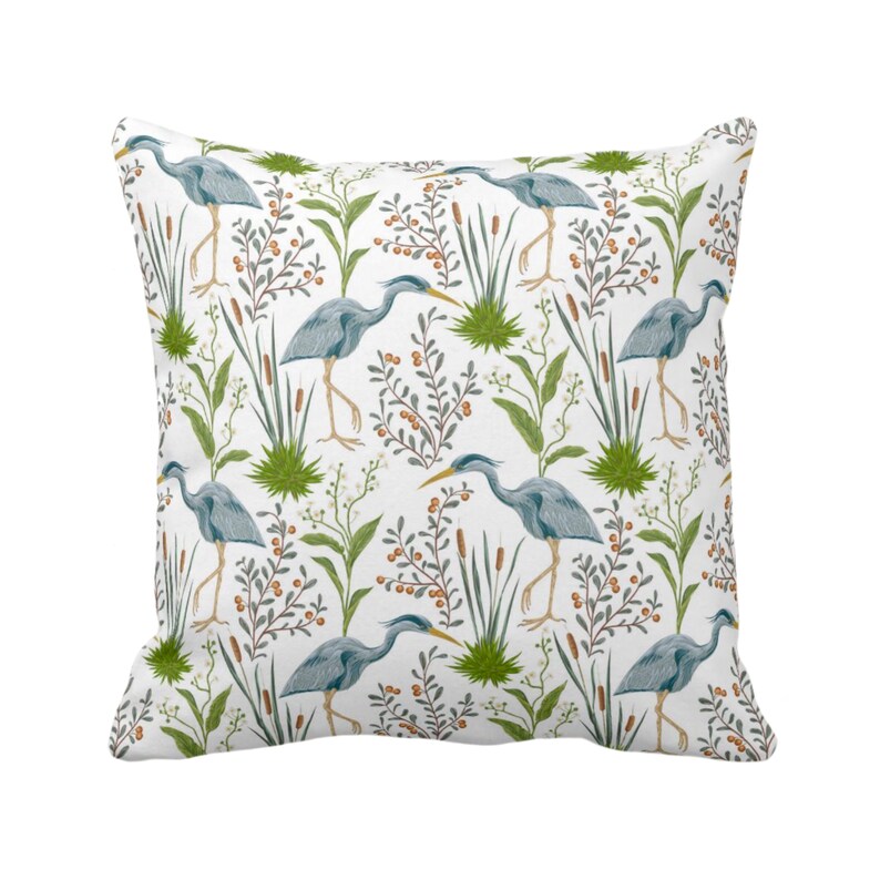 18 Teal Blue /& Green BirdBirds Naturalist PrintPattern ToileNature Blue Heron Throw Pillow or Cover 20 or 26 Sq Pillows or Covers 16