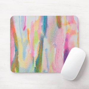 Abstract Watercolor Mouse Pad, Round or Rectangle Multicolored/Colorful Mousepad, Bright Hand Painted, Modern/Minimal Design