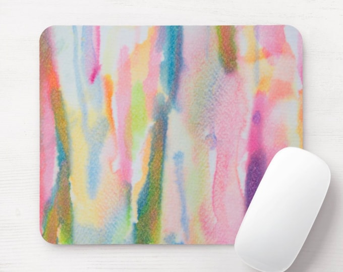 Abstract Watercolor Mouse Pad, Round or Rectangle Multicolored/Colorful Mousepad, Bright Hand Painted, Modern/Minimal Design