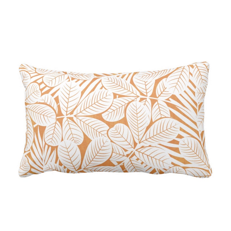 Outdoor Modern Leaves Throw Pillow Or Cover Orange White Etsy