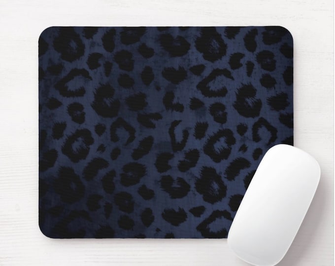 Distressed Navy Leopard Mouse Pad, Round or Rectangle Animal Print Mousepad, Dark Blue/Black Cat/Cheetah Print/Pattern, Abstract/Modern