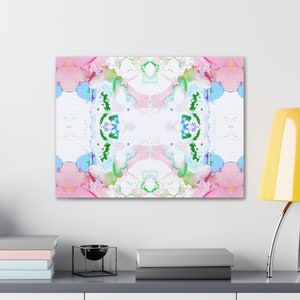 Canvas Gallery Wrap, Mirrored Watercolor Pink/Green/Blue, Multiple Sizes, Abstract Modern/Colorful/Bright Painted Print