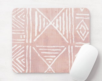 Mud Cloth Print Mouse Pad/Mousepad, Rectangle or Round Faded Pink/White Mudcloth/Tribal/African/Boho/Geometric/Geo/Diamond Pattern Mousepads