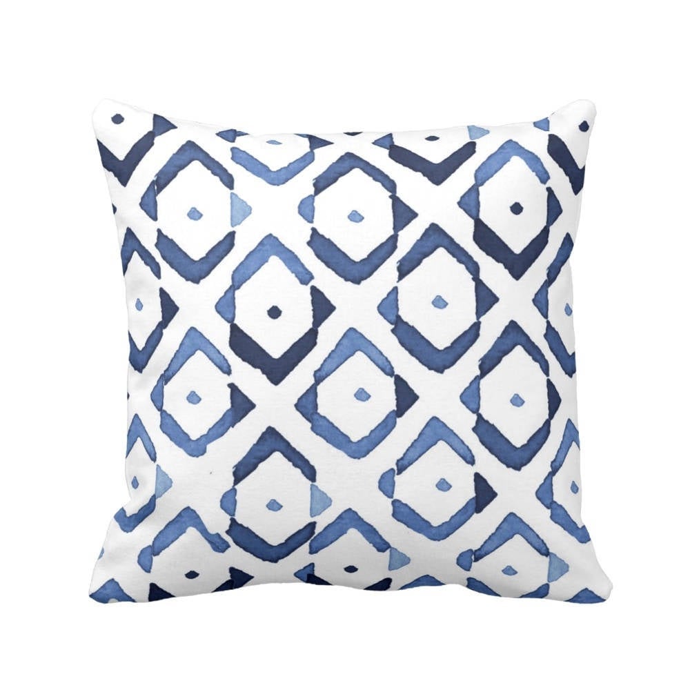 OUTDOOR Diamond Geo Throw Pillow or Cover, Indigo/White 14, 16, 18, 20