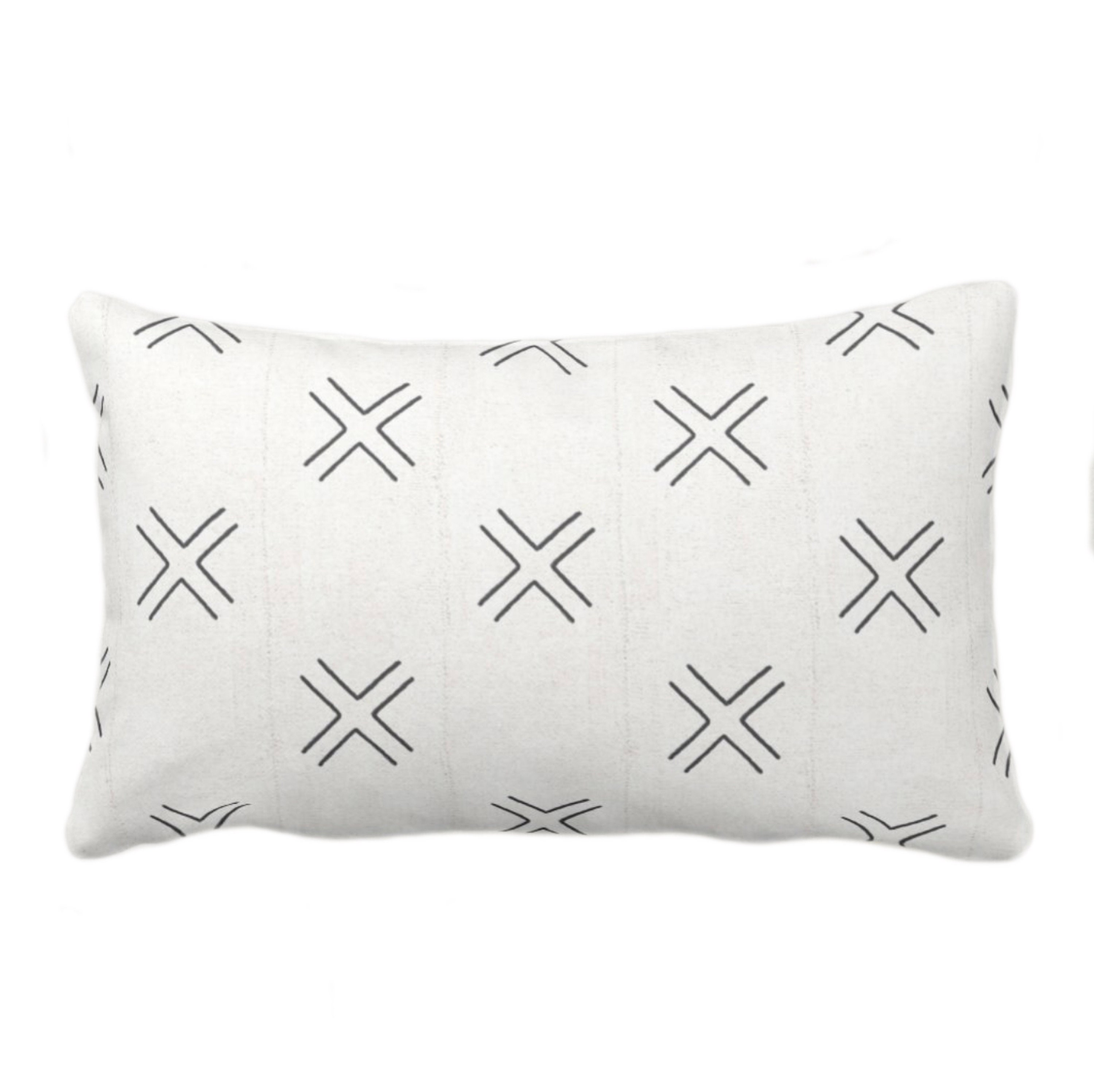 White Mud Cloth Long Lumbar Pillow | Oversized White Lumbar Pillows