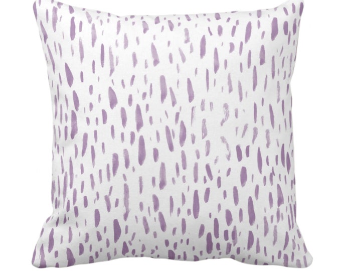 Hand-Painted Dashes Throw Pillow or Cover, Lavender/White 16, 18, 20, 22, 26" Sq Pillows or Covers, Light Purple Dot/Dots/Splatter Print