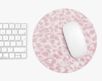 Spots Mouse Pad, Adobe Rose Round or Rectangle Mousepad, Pink Animal Print/Pattern, Modern/Leopard/Cat/Cheetah/Spots Rose/Blush, Abstract