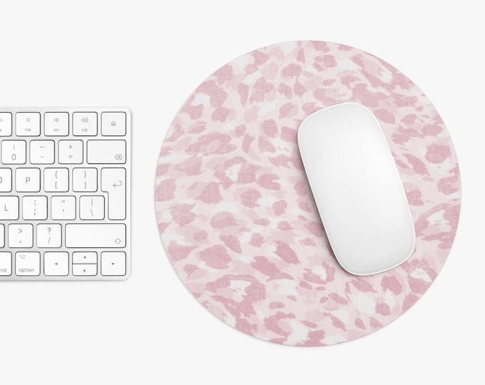 Spots Mouse Pad, Adobe Rose Round or Rectangle Mousepad, Pink Animal Print/Pattern, Modern/Leopard/Cat/Cheetah/Spots Rose/Blush, Abstract