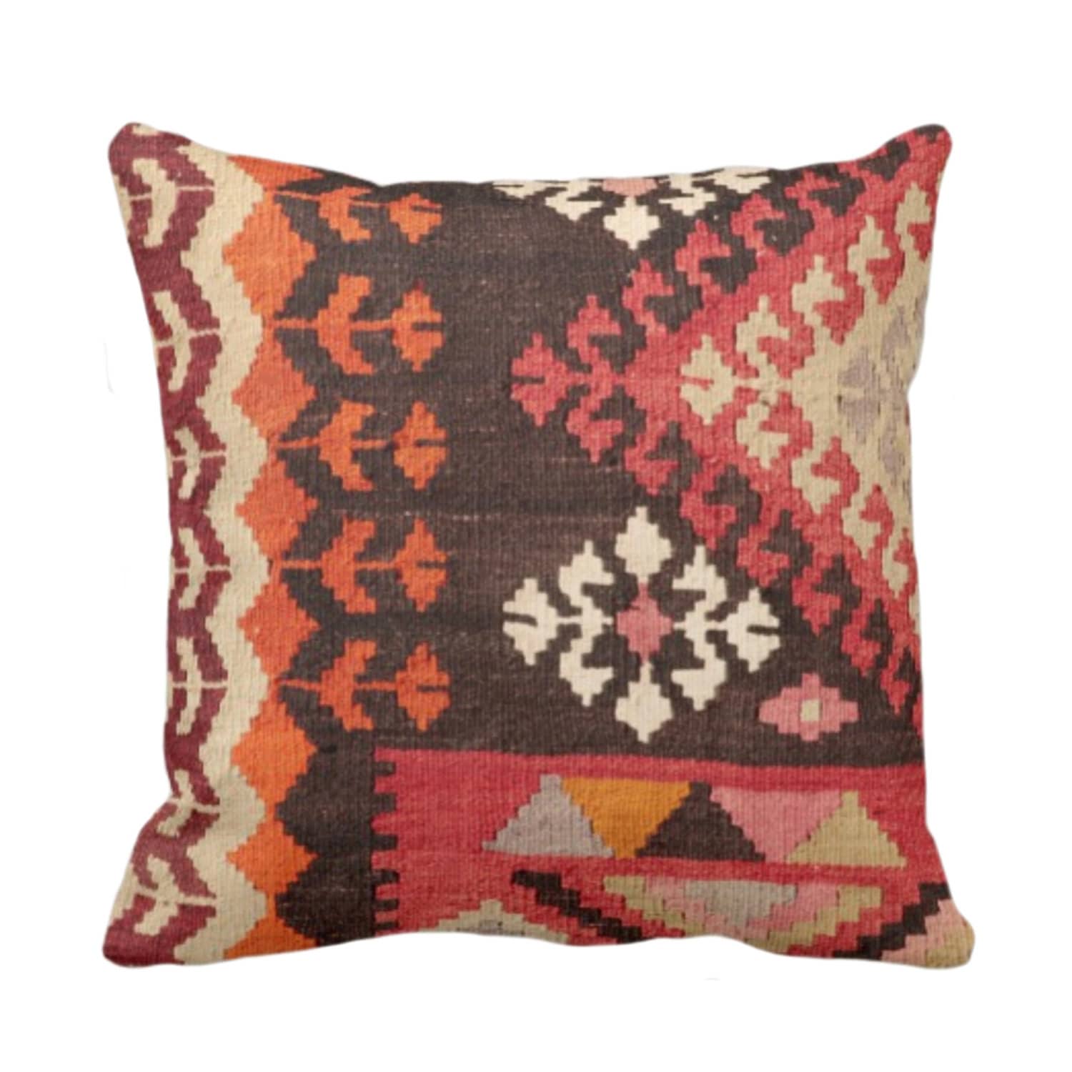 Outdoor Turkish Rug Printed Throw Pillow Or Cover Boho Ethnic Geometric 14 16 18 20 26 Sq Pillows Covers Multi Geometric Tribal Print