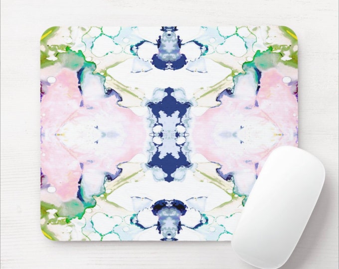 Mirrored Watercolor Mouse Pad, Round or Rectangle Pink/Navy/Green Ombre/Abstract Colorful Multicolored Modern Mousepad Print/Pattern